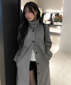 ハイネックキルティングウールベルトロングコート GREY