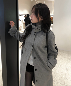 ハイネックキルティングウールベルトロングコート GREY