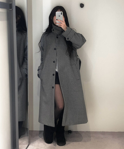 ハイネックキルティングウールベルトロングコート GREY