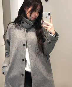 ハイネックキルティングウールベルトロングコート GREY