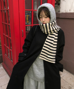 ハイネックキルティングウールベルトロングコート BLACK