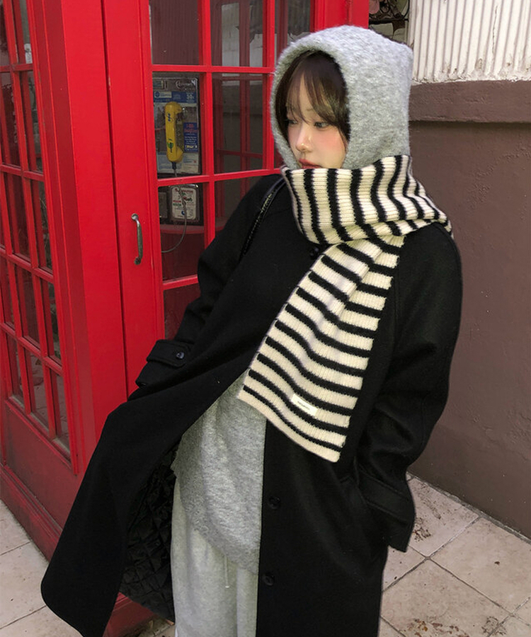 ハイネックキルティングウールベルトロングコート BLACK