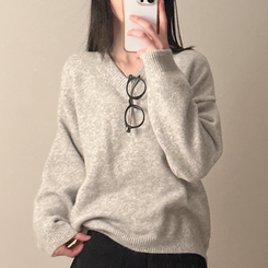 ベーシックウールVネックニット(9color) LIGHT GRAY