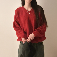 ベーシックウールVネックニット(9color) RED