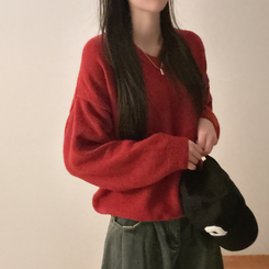 ベーシックウールVネックニット(9color) RED