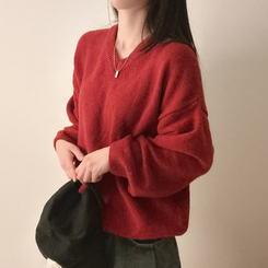 ベーシックウールVネックニット(9color) RED