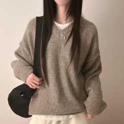 ベーシックウールVネックニット(9color) WOOD BROWN