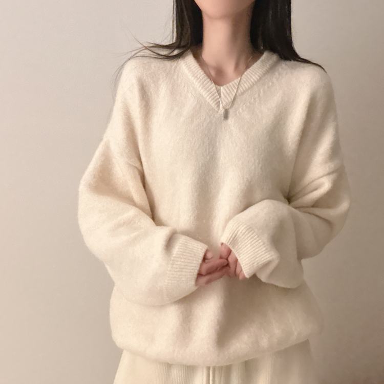 ベーシックウールVネックニット(9color) OAT BEIGE