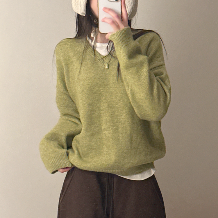 ベーシックウールVネックニット(9color) PASTEL GREEN