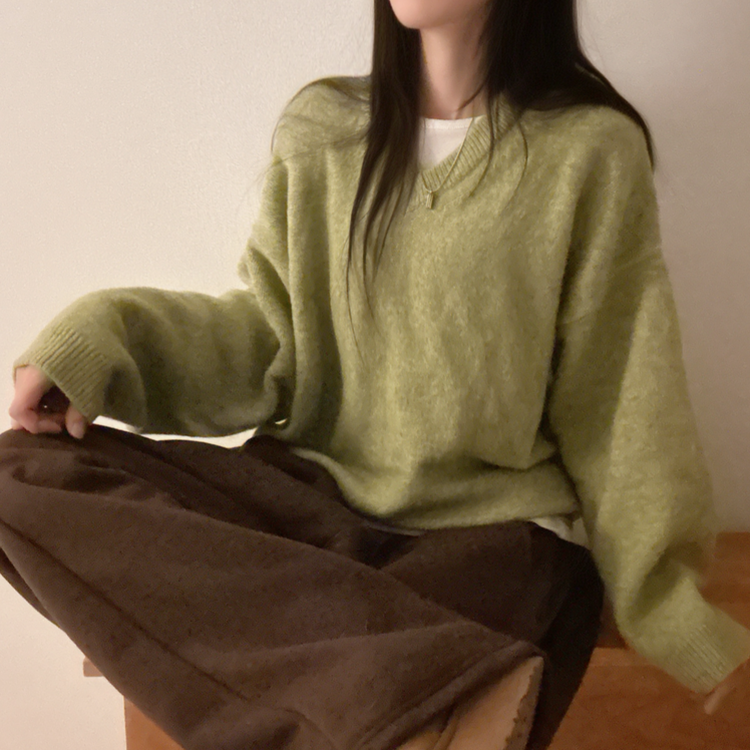 ベーシックウールVネックニット(9color) PASTEL GREEN