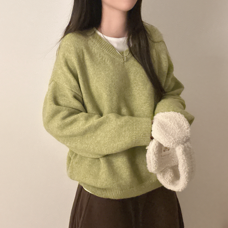 ベーシックウールVネックニット(9color) PASTEL GREEN