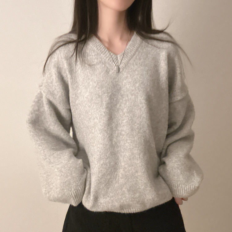 ベーシックウールVネックニット(9color) LIGHT GRAY