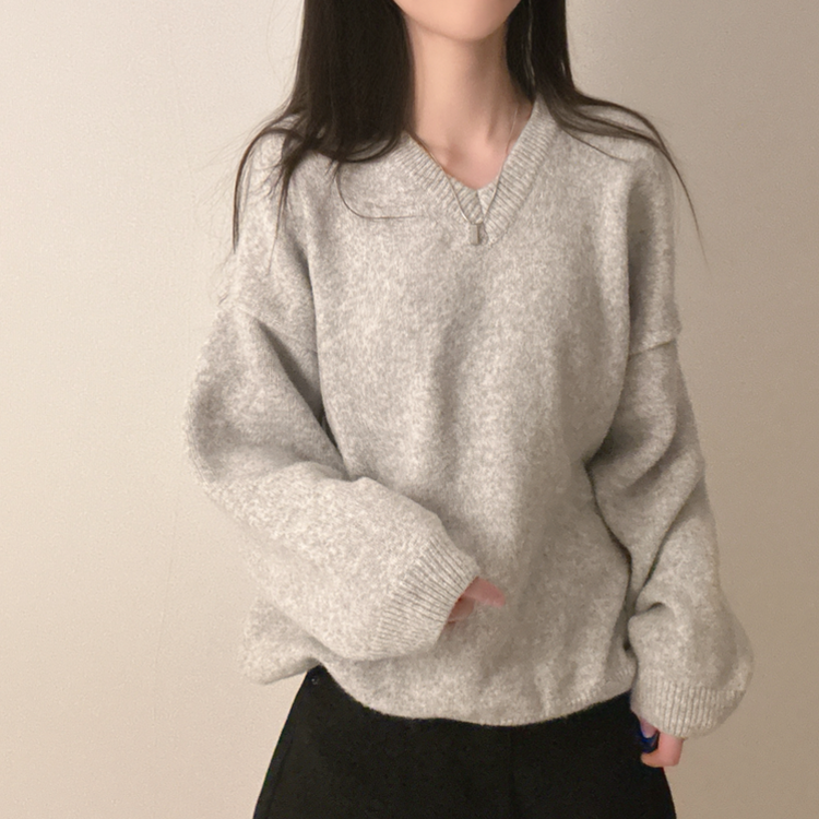 ベーシックウールVネックニット(9color) LIGHT GRAY