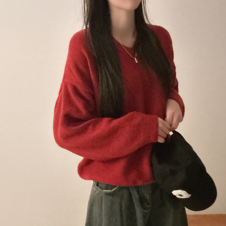 ベーシックウールVネックニット(9color) RED