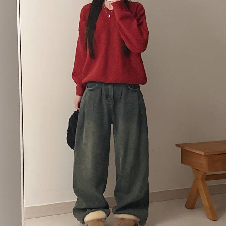 ベーシックウールVネックニット(9color) RED