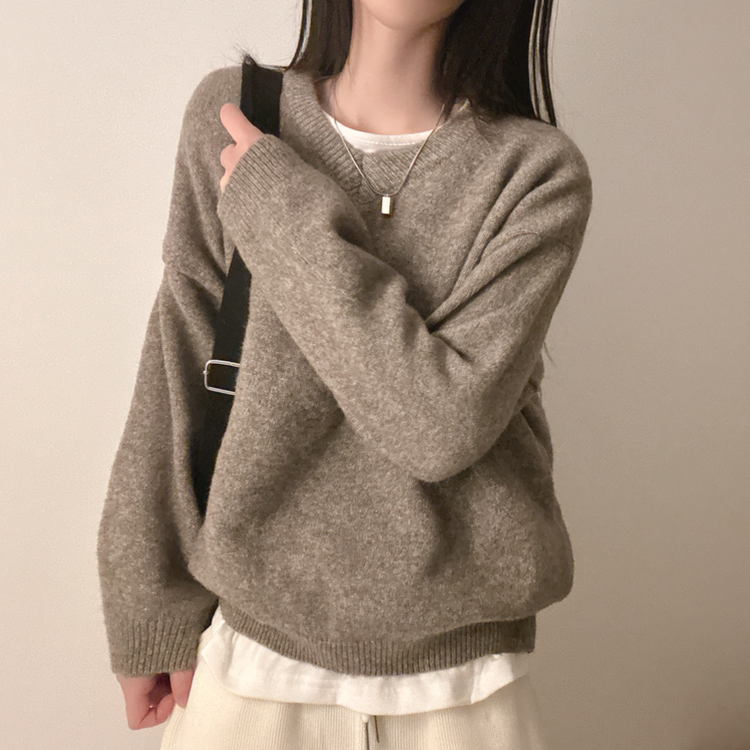 ベーシックウールVネックニット(9color) WOOD BROWN