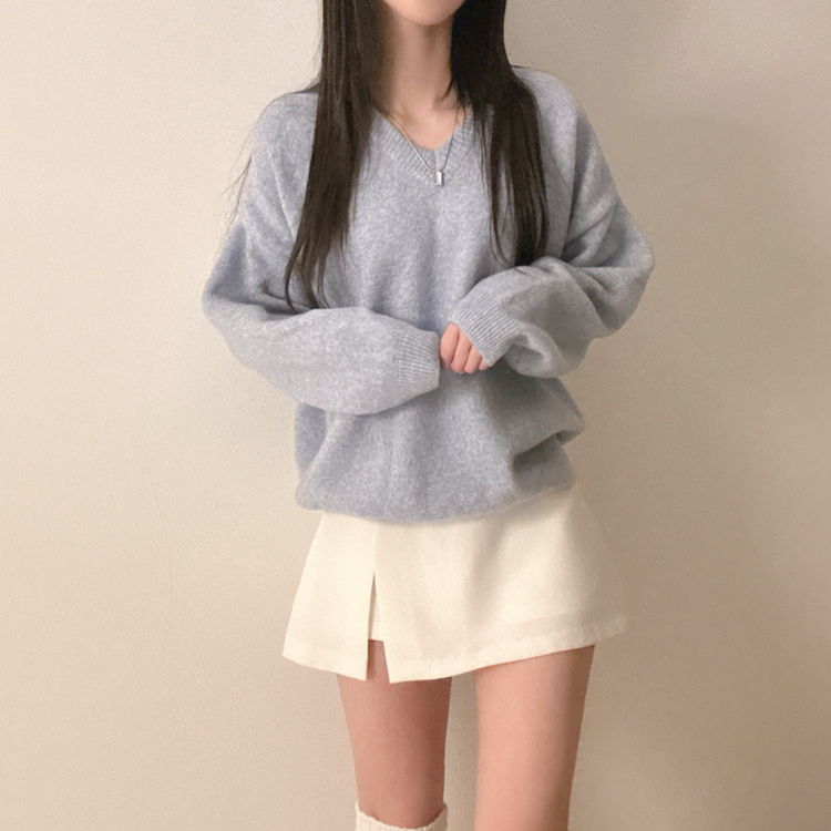 ベーシックウールVネックニット(9color) SKY BLUE