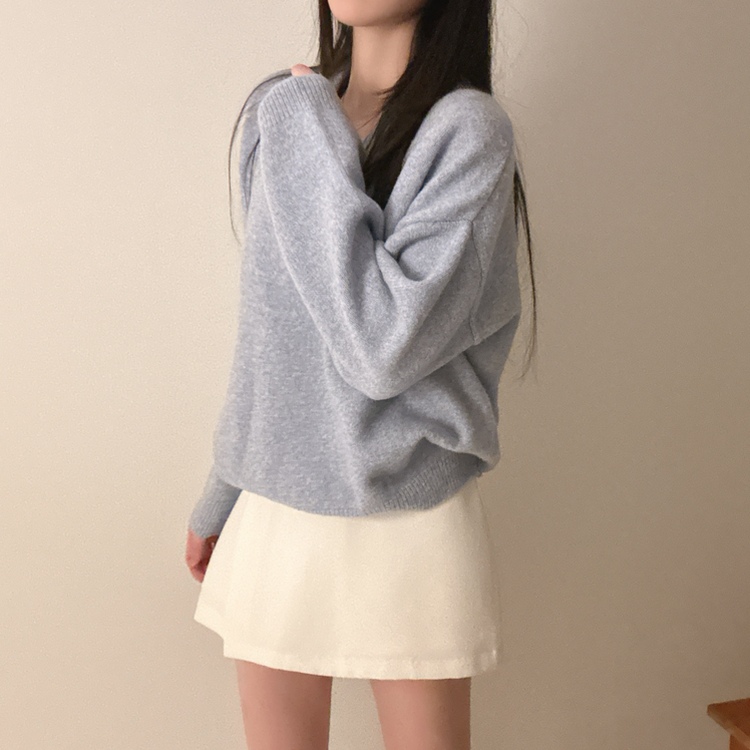 ベーシックウールVネックニット(9color) SKY BLUE