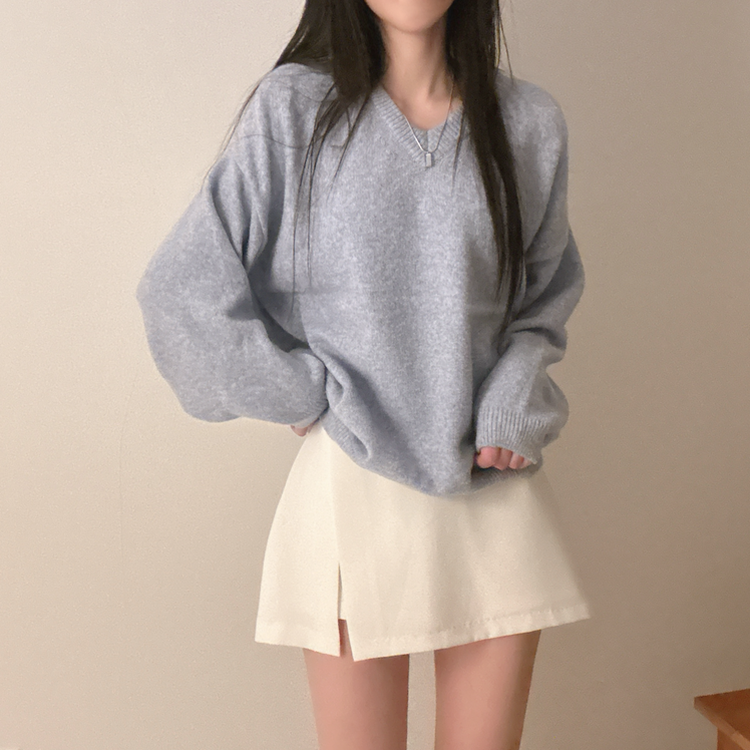 ベーシックウールVネックニット(9color) SKY BLUE