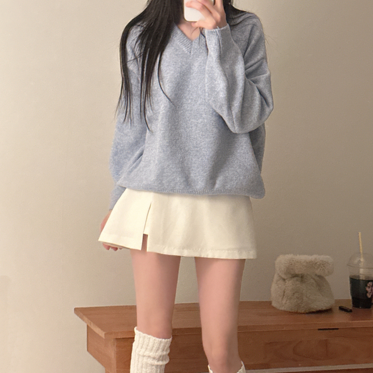 ベーシックウールVネックニット(9color) SKY BLUE