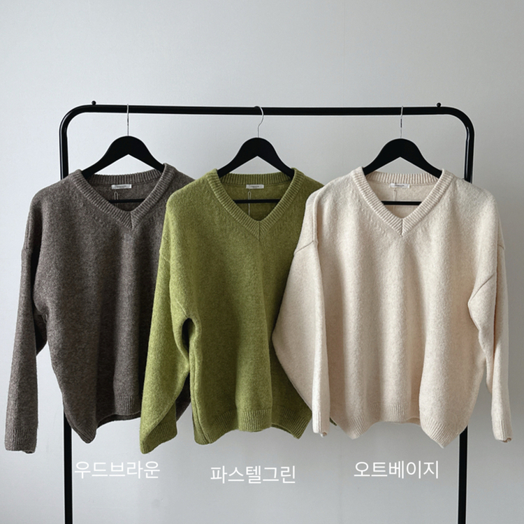 ベーシックウールVネックニット(9color)