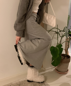 【起毛】ローライズマキシロングスカート MELANGE GRAY