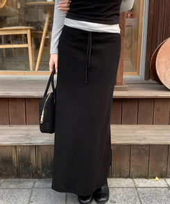 【起毛】ローライズマキシロングスカート BLACK