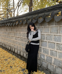 【起毛】ローライズマキシロングスカート BLACK