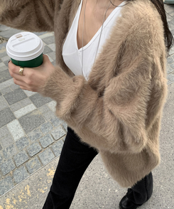 アンゴラファーカーディガン(6color) DEEP BEIGE