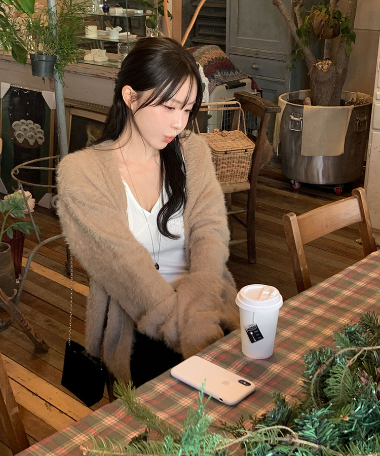 アンゴラファーカーディガン(6color) DEEP BEIGE