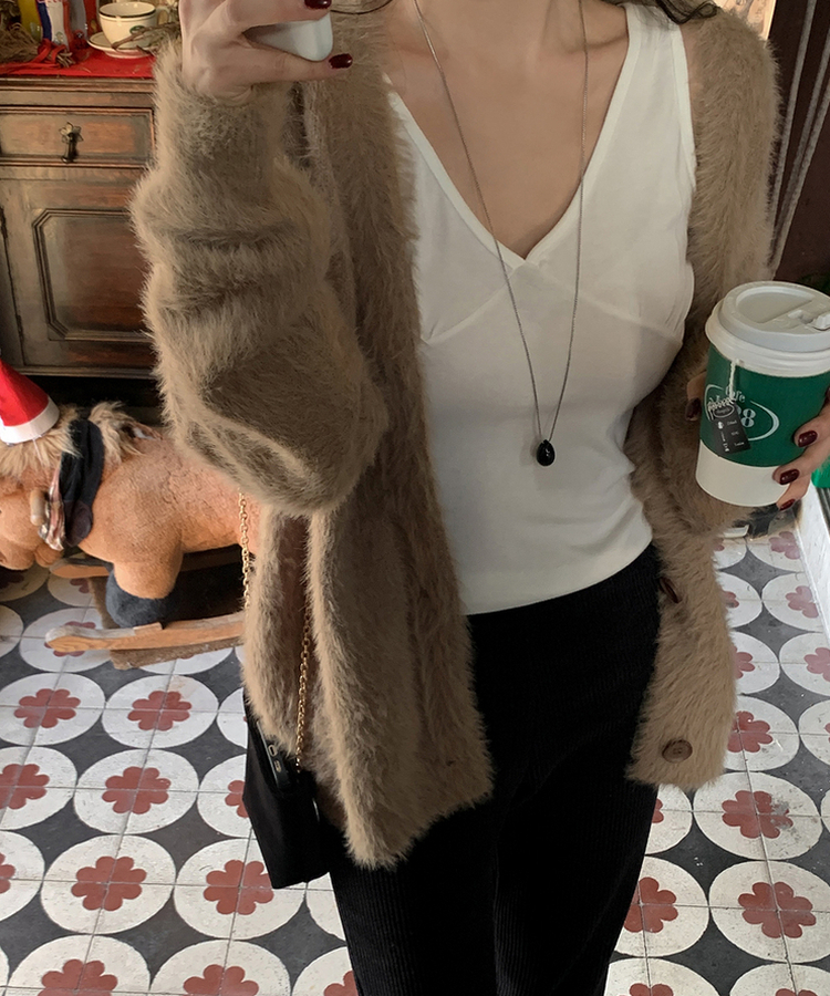 アンゴラファーカーディガン(6color) DEEP BEIGE