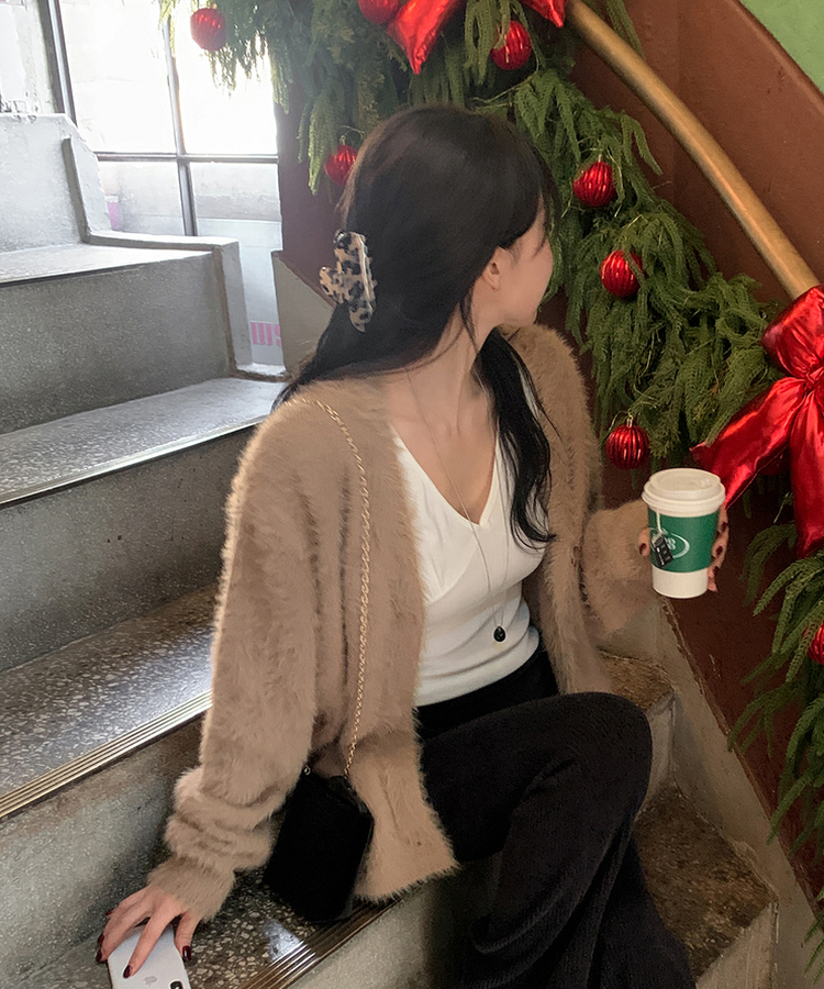 アンゴラファーカーディガン(6color) DEEP BEIGE