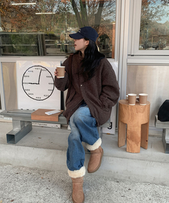 オーバーフィットハイネックハーフコート BROWN