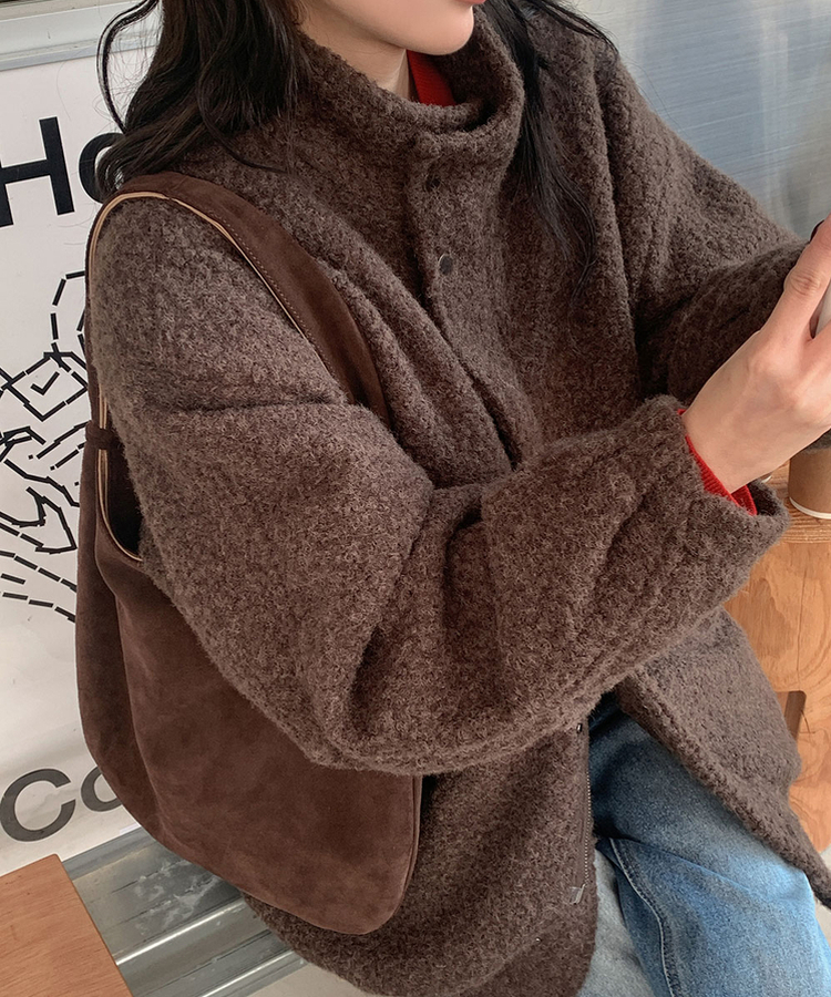 オーバーフィットハイネックハーフコート BROWN