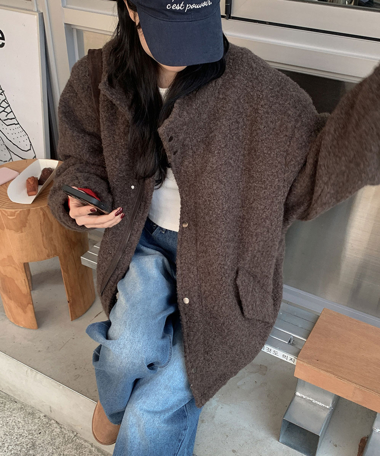 オーバーフィットハイネックハーフコート BROWN