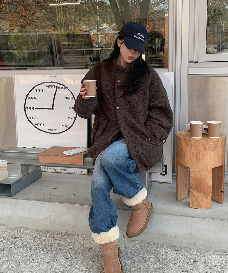 オーバーフィットハイネックハーフコート BROWN