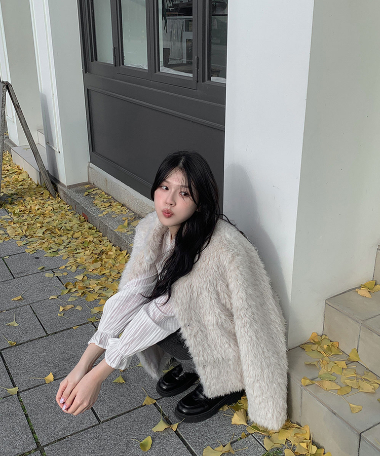 ハイネックムスタンボアジャケット IVORY