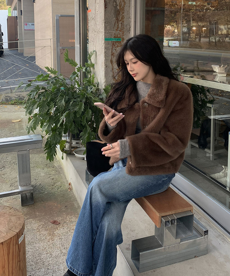 ショートミンクファージャケット BROWN