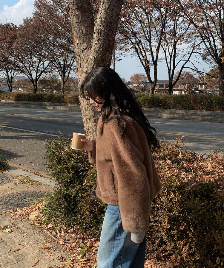 ショートミンクファージャケット BROWN