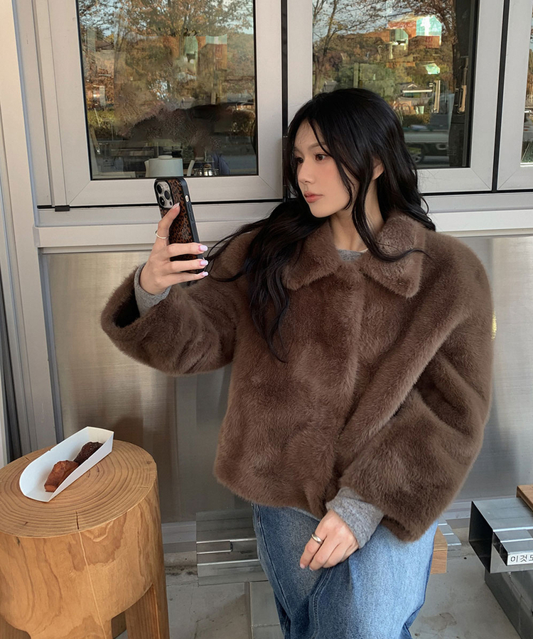 ショートミンクファージャケット BROWN