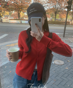 ラウンドニットカーディガン(6color) RED