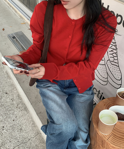 ラウンドニットカーディガン(6color) RED