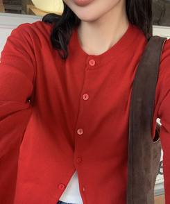 ラウンドニットカーディガン(6color) RED