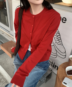 ラウンドニットカーディガン(6color) RED