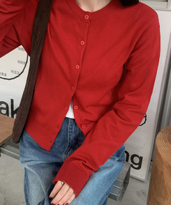 ラウンドニットカーディガン(6color) RED