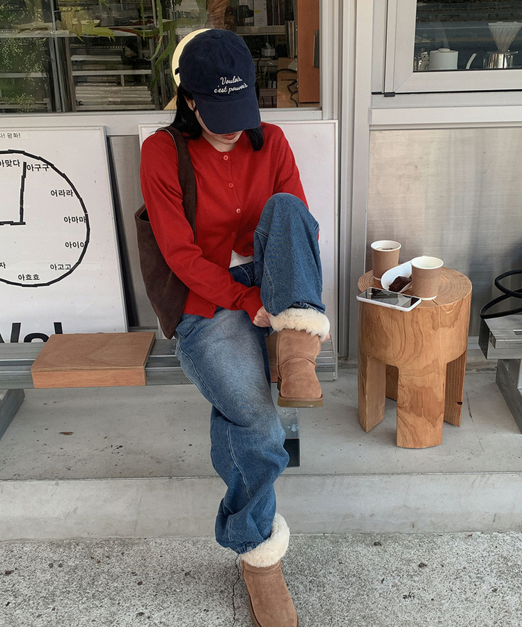 ラウンドニットカーディガン(6color) RED