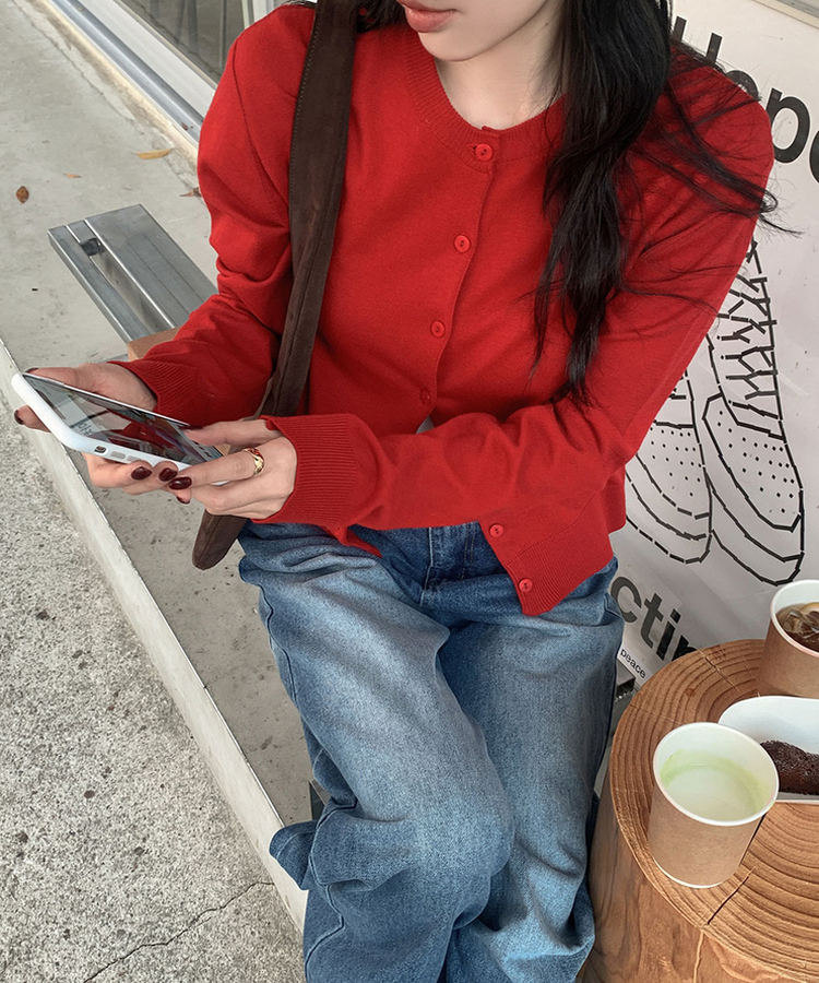 ラウンドニットカーディガン(6color) RED