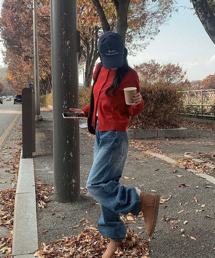 ラウンドニットカーディガン(6color) RED