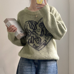 ハートレタリングブラシアンゴラニット(5color) LIGHT GREEN