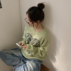 ハートレタリングブラシアンゴラニット(5color) LIGHT GREEN